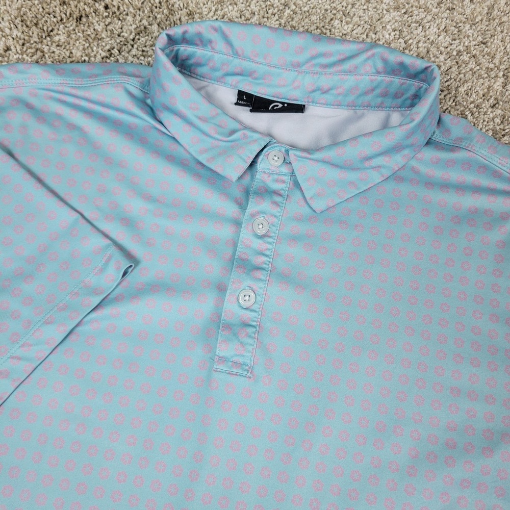 Greenside Golf Mens Large Blue AOP Floral Performance Stretch Polo Short Sleeve